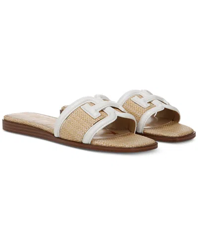 Sam Edelman Women's Irina Logo Emblem Slide Sandals In Bright White,beechwood Weave Leather