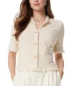 Sam Edelman Ivy Fringe Trim Short Sleeve Cardigan In Gardenia