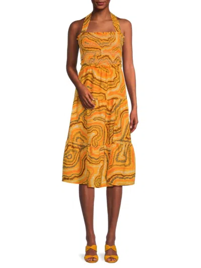 Sam Edelman Women's Jennie Abstract Smocked Dress In Yellow Multi