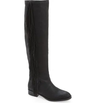 Sam Edelman Women's Josephine Slouch Pull On Fringe Suede Leather Boots In Black In Multi