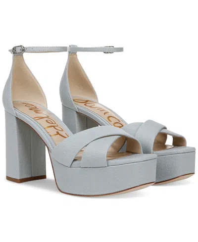 Sam Edelman Women's Jullian Platform Dress Sandals In Cape Blue Twill Fabric
