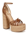 Sam Edelman Women's Kade Square Toe Crossover Strap Espadrille High Heel Platform Sandals In Rich Cognac