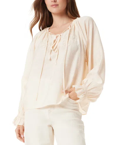 Sam Edelman Women's Kelsie Bead-embellished Blouson-sleeve Blouse In Mother Of Pearl