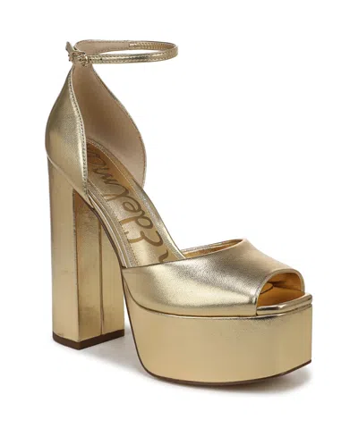 Sam Edelman Women's Kirra Platform Strappy Sandals In Amber Gold Patent Leather