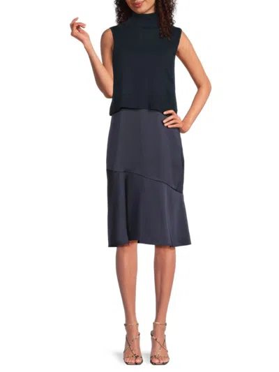 Sam Edelman Women's Knit Layered Satin Midi-dress In Blue