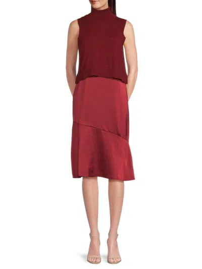 Sam Edelman Women's Knit Layered Satin Midi-dress In Burgundy