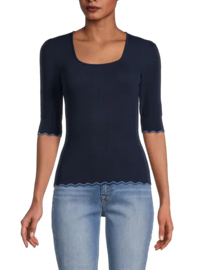 Sam Edelman Women's Knit Scalloped Top In Navy