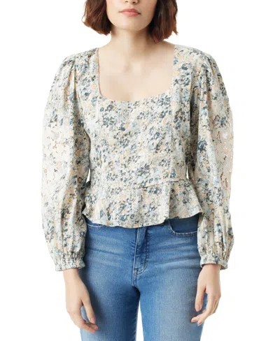 Sam Edelman Women's Lainey Floral-print Lace-sleeve Blouse In Arctic Wolf Flower Field