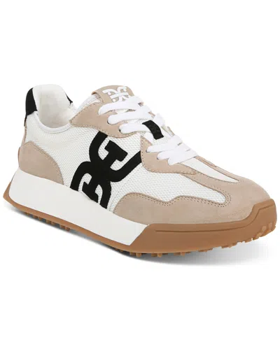 Sam Edelman Women's Langley Emblem Lace-up Trainer Sneakers In White,tan,black Suede