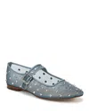Sam Edelman Michaela Shine Mary Jane Flat Coastal Blue Mesh Fabric In Coastal Blue
