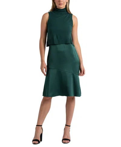 Sam Edelman Women's Mixed-media Sweater-top Dress In Hunter