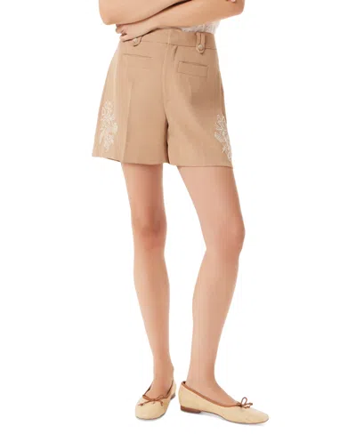 Sam Edelman Women's Noa High-rise Embroidery Shorts In Tan
