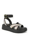 Sam Edelman Nylie Platform Ankle Strap Sandal Natural Black Linen Fabric In Natural/black