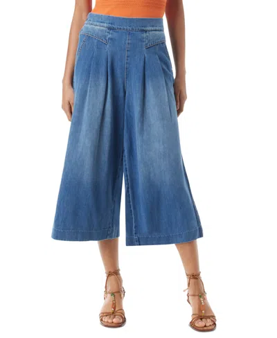 Sam Edelman Women's Ocean Cotton Denim Pleated Culotte Pants In Bluejay