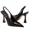 Sam Edelman Women's Odette Slingback Pump In Rich Chocolate Patent Leather In Black