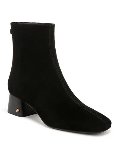 Sam Edelman Women's Paige Square Toe Block Heel Ankle Booties In Black Suede