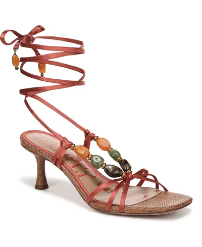 Sam Edelman Women's Paloma Strappy Sandals In Coral Clay Satin Fabric