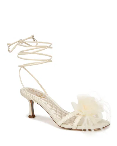 Sam Edelman Women's Pammie Square Toe Flower Embellished Strappy Mid Heel Sandals In Orchid Blossom