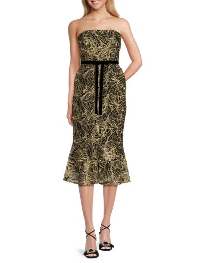 Sam Edelman Women's Platinum Floral Bandeau Dress In Gold Black