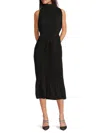 Sam Edelman Women's Pleated Tie-waist A-line Midi-dress In Black