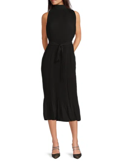 Sam Edelman Women's Pleated Tie-waist A-line Midi-dress In Black
