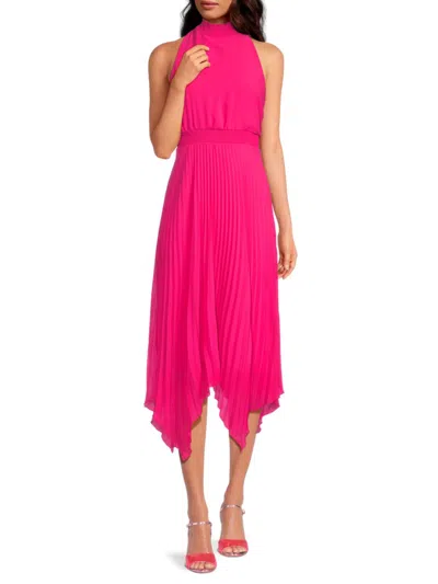 Sam Edelman Women's Plisse Handkerchief Hem Pleated Midi Dress In Pretty Pink