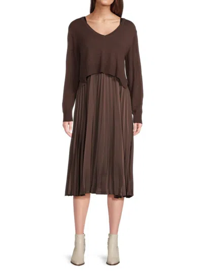 Sam Edelman Women's Plissé Midi-dress With Sweater Set In Brown