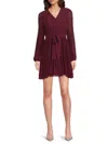 Sam Edelman Women's Plisse Pleated Long-sleeve Minidress In Burgundy