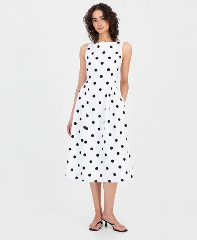 Sam Edelman Polka Dot Sleeveless Stretch Cotton Dress In White