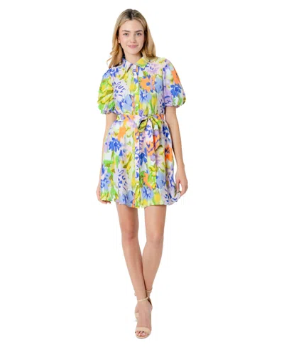 Sam Edelman Women's Printed Puff-sleeve Shirtdress In Lavender Multi