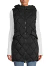 Sam Edelman Women's Quilted Longline Hooded Vest In Black
