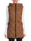Sam Edelman Women's Quilted Longline Hooded Vest In Maple
