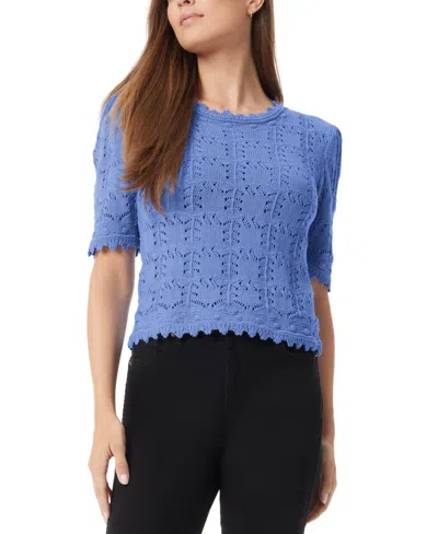 Sam Edelman Women's Robyn Pointelle-stitch Short-sleeve Sweater In Blue Heron
