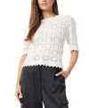 Sam Edelman Roby Novelty Stitch Cotton Blend Crewneck Sweater In Gardenia