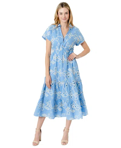 Sam Edelman Women's Rope-embroidered Eyelet Dress In Blue,white