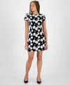 Sam Edelman Floral Embroidered Cap Sleeve Shift Dress In Blk,white