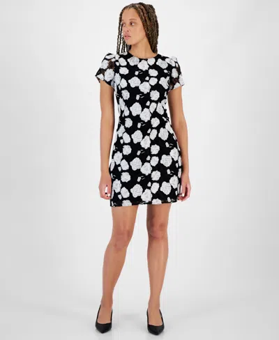 Sam Edelman Women's Rose-embroidered Boat-neck Sheath Dress In Black