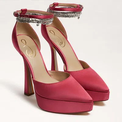 Sam Edelman Women's  Andie Pumps Pink Satin Embellished Platform Heel Jobb1386 In Red