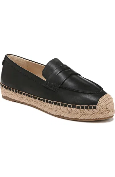 Sam Edelman Women's  Kai Loafer Black Leather Moc Toe Espadrille Shoes Hawk768