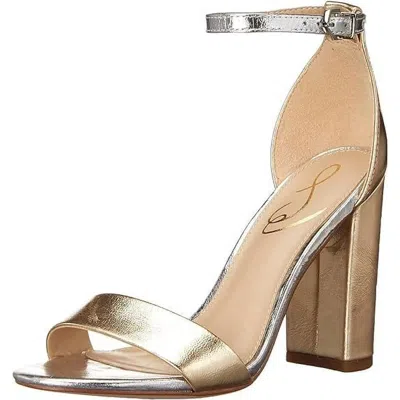 Sam Edelman Women's  Yaro Dress Sandals Gold Ankle Strap Block Heel Zogg2137