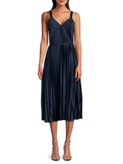 Sam Edelman Women's Satin Plissé Midaxi Dress In Navy