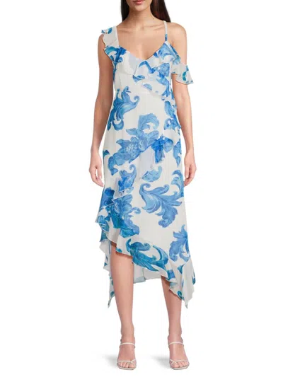 Sam Edelman Women's Schroll Print Ruffle Asymmetric Midi-dress