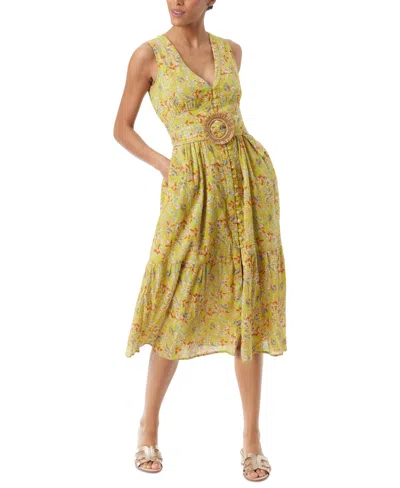 Sam Edelman Women's Selene Cotton Belted Midi Dress In Apple Green- Folk Garden