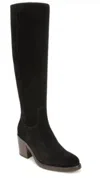 Sam Edelman Women's Shale Suede Tall Boot Block Heel In Black In Black