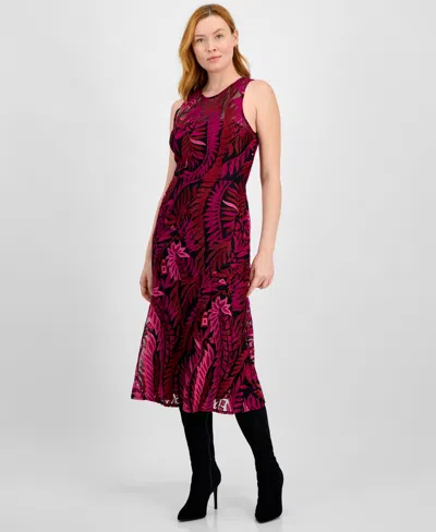 Sam Edelman Women's Sleeveless Embroidered-mesh Midi Dress In Dark Pink
