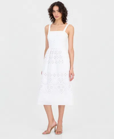 Sam Edelman Women's Square-neck Sleeveless Eyelet Midi Dress In White