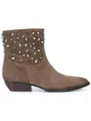 Sam Edelman Women's Suede Leather Crystal Studded Ankle Boots In Brown In Brown
