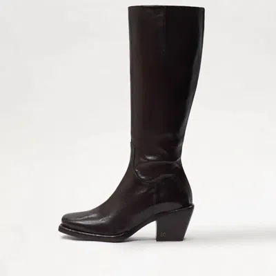 Sam Edelman Women's Tamea Square Toe Stacked Heel Western Boot In Dark Brown Washed Leather In Multi
