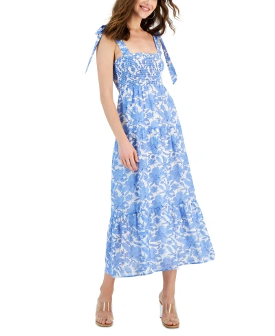 Sam Edelman Women's Tie-shoulder Smocked Tiered Dress In Blue,white