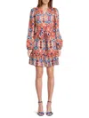 Sam Edelman Women's Tile Print Long-sleeve Pleated Rayon Minidress